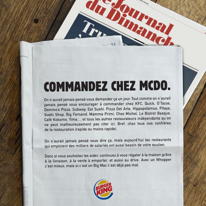 Burger King appelle à commander chez McDo en presse quotidienne avec Buzzman