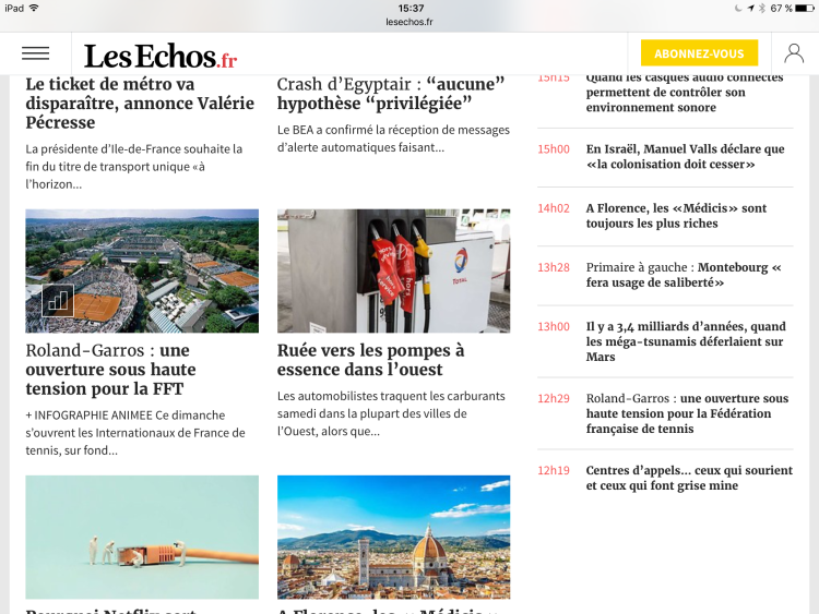 Le quotidien Les Echos a mis en ligne son nouveau site responsive avec une nouvelle ergonomie
