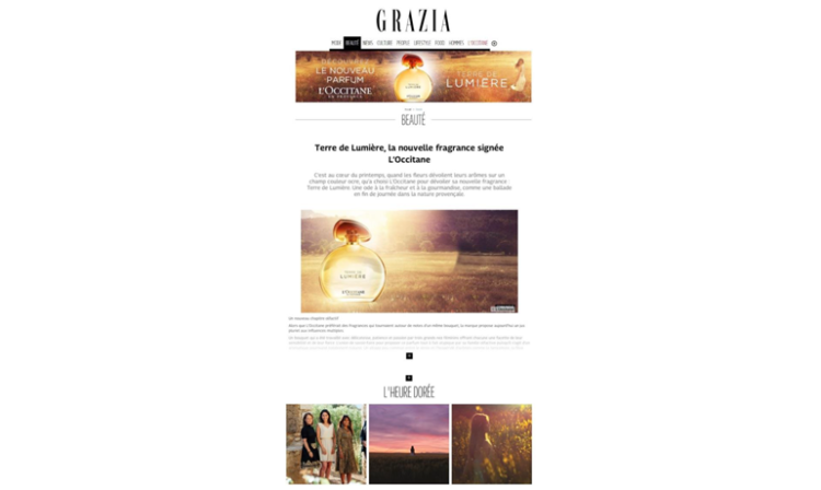 Grazia.fr fait découvrir la nouvelle fragrance de L’Occitane à ses internautes au sein d’un espace dédié orchestré par Mondadori Publicité
