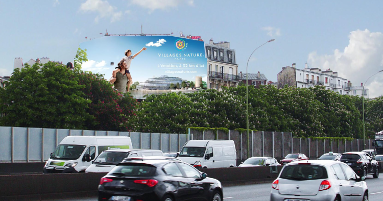 Défi France déploie une toile publicitaire réduisant la pollution de l’air pour Villages Nature Paris avec Vizeum et Posterscope