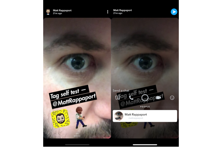 Snapchat teste les tags d’utilisateurs dans les Stories
