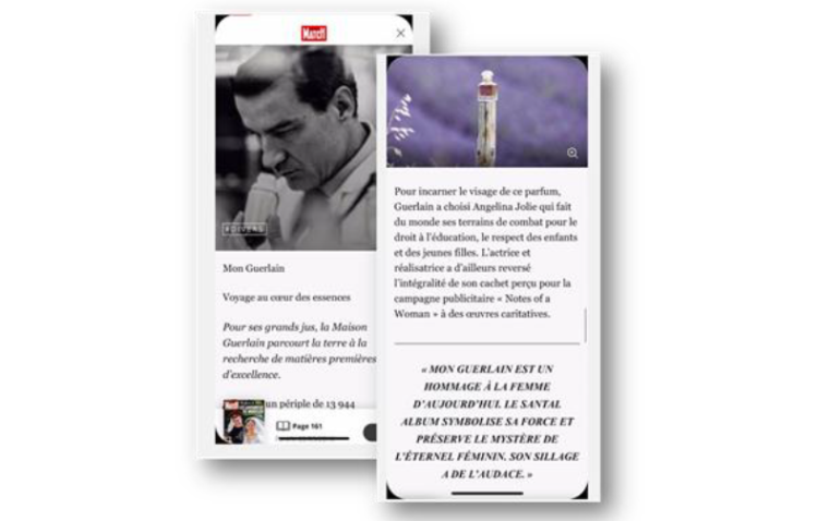 Guerlain digitalise son 4 pages broché dans Paris Match sur LeKiosk avec KR Media