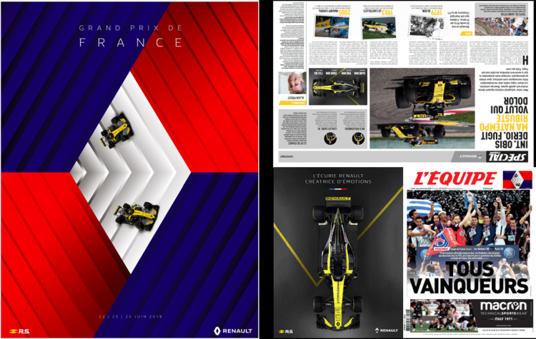 L’Equipe en format poster aux couleurs de Renault pour le Grand Prix de France de F1 avec Amaury Media et OMD