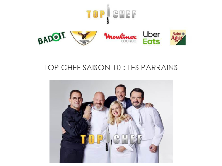 Badoit, Taureau Ailé, Cookeo de Moulinex, Uber Eats et Saint Agur partenaires de la 10ème édition de Top Chef