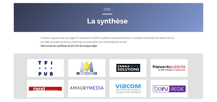 La synthèse des CGV TV des régies membres du SNPTV est en ligne