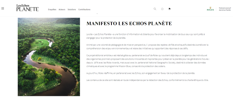 Les Echos lance son espace digital «Les Echos Planète» en partenariat exclusif avec Rolex
