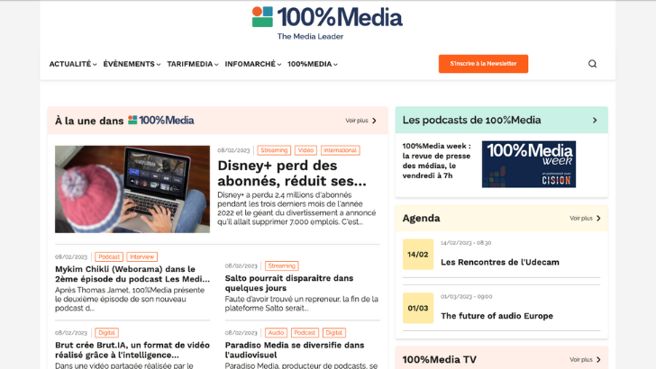 Record historique de fréquentation pour 100%Media – The Media Leader en janvier, selon l’ACPM